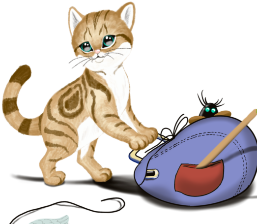 Kätzchen trägt Tasche mit seinem Lieblingsspielzeug