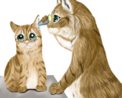 Katze untersucht die Ohren der anderen Katze Comic